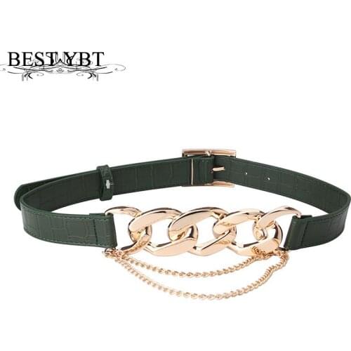 Best YBT Imitation Leather Womens Belt Alloy Pin Buckle Belt Punk With Chain Fashion Pants Womens Belts For Jeans