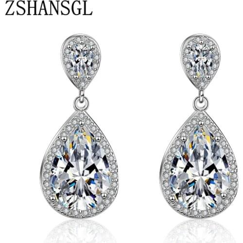 Hot Sale Silver Color Stud Earrings Women Water Drop Teardrop Stones AAA CZ Jewelry Top Quality Earrings pendientes