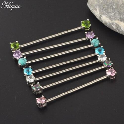 Miqiao 2pcs Explosion Style Sweet Zircon Stainless Steel Earrings Industrial Barbell Crossbar Exquisite Piercing Jewelry
