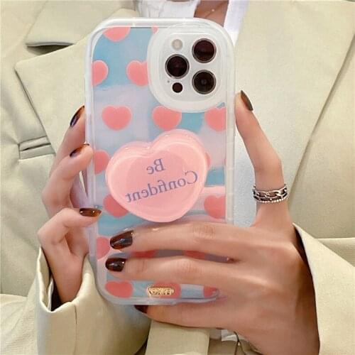 Cute 3D Love Bracket Rainbow Laser Soft Silicone Phone Case for Iphone 11 Pro 12 XR X XS Max 7 8 Plus Gradient Wave Point Shell