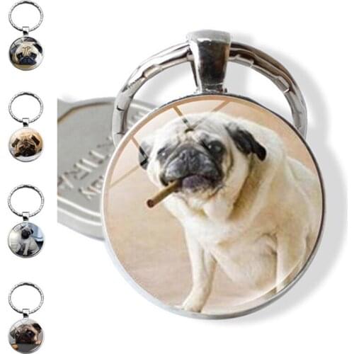 Glass Dome Round Fashion Key Chain Charms Jewelry Accessories Pug Dog Picture Anime Keychain Pendant Key Buckle The Best Gift
