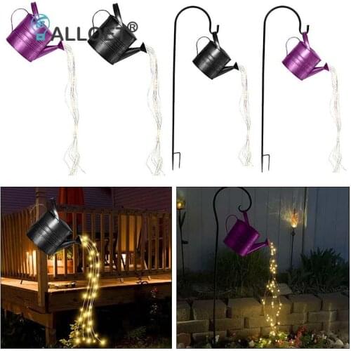 LED Kettle Solar Light Wrought Iron Watering Can Fairy String Lamp Outdoor Waterproof Yard Art Ornament Garden Decoration