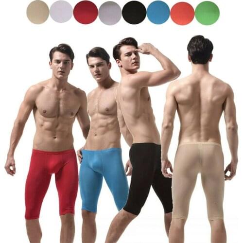 Ultra-thin Skin Men Compression Tight Shorts Ice Silk Men Pajama Pants Boxers Underwear See Through Sleep Bottoms Mens Panties