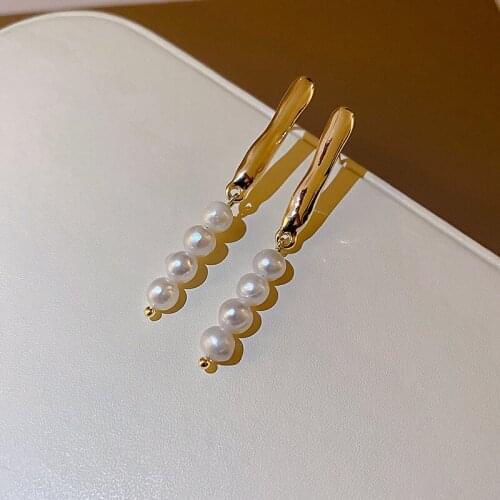 GSOLD Vintage Geometric Metal Freshwater Pearl Drop Earrings Simple Long Earring Temperament Party Jewelry For Women Girls