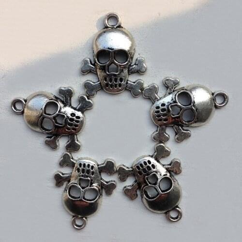 [wamami] 5pcs Sliver Metal Skull Head Pendants Charms BJD Dollfie Necklace Diy