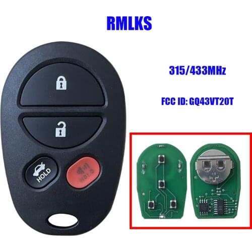 315MHz 433MHz GQ43VT20T Replacement 4 Button Remote Car Key Fob For Toyota Tacoma Sienna Sequoia Highland 2005-2015