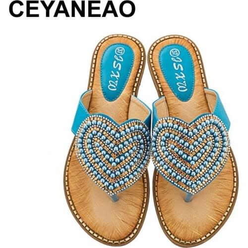CEYANEAO2020 crystal sandals woman black blue white seven colors pearl available exquisite rhinestone decoration sandals women