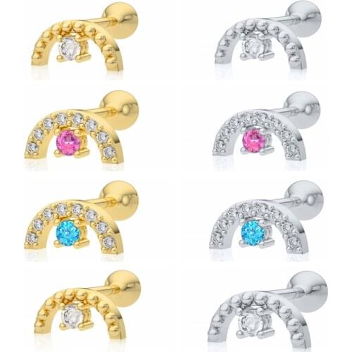 AIDE 1pcs 925 Sterling Silver Earrings For Women 2021 Trend Fashion Stud Earrings Ear Piercing Pendientes Girl Gift Brincos CZ