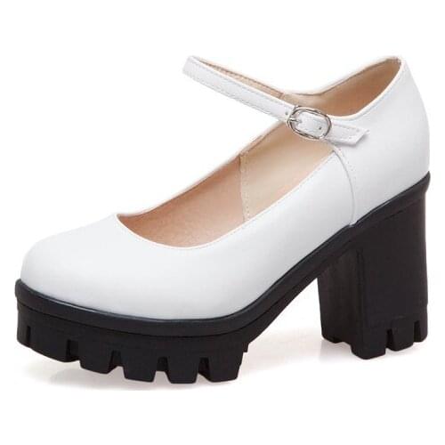 Big Size 9 10 11 12 ladies high heels women shoes woman pumps Round-headed buckle waterproof table single shoe