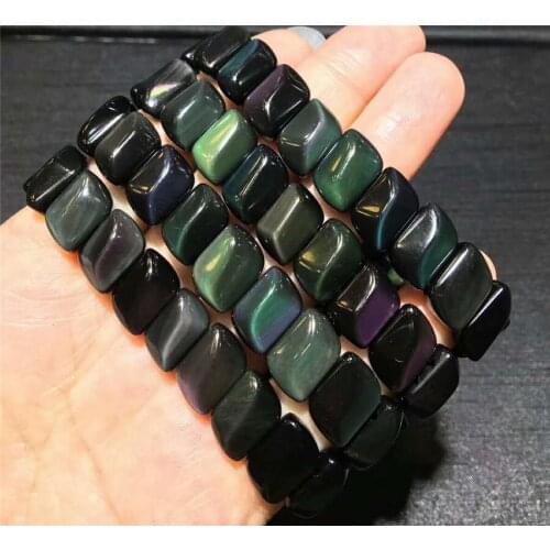 Genuine Rainbow Light Natural Obsidian Rectangle Beads Bracelet 14*10*7mm Crystal Bead Woman Fashion Bangle Drop Shipping AAAAAA
