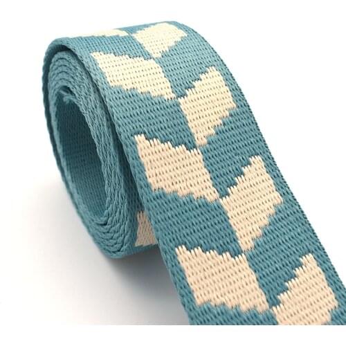 1.5'' Blue and White Cotton Webbing Striped Webbing Polyester Webbing with Diamond Pattern Dog Collar webbing Key Fob Webbing