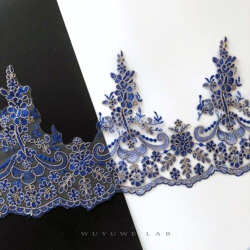 1yard Golden Blue Color Embroidery Lace Trim Applique Fabric Flower Venise Sewing Craft for Wedding Decoration Kids Dress 22.5cm