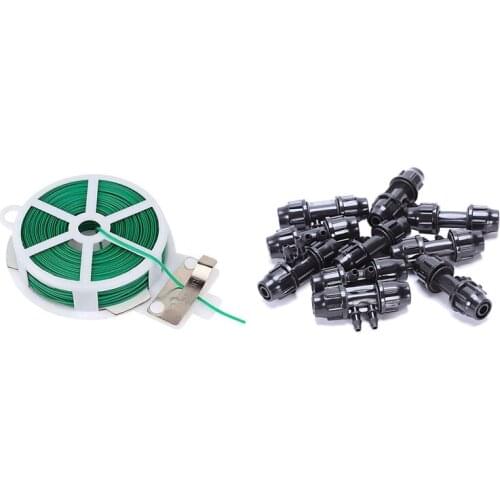 10 Pcs 11/8 Inch To 7/4 Inch Hose Connector & 1 Roll Gardening Twisted Green Wire
