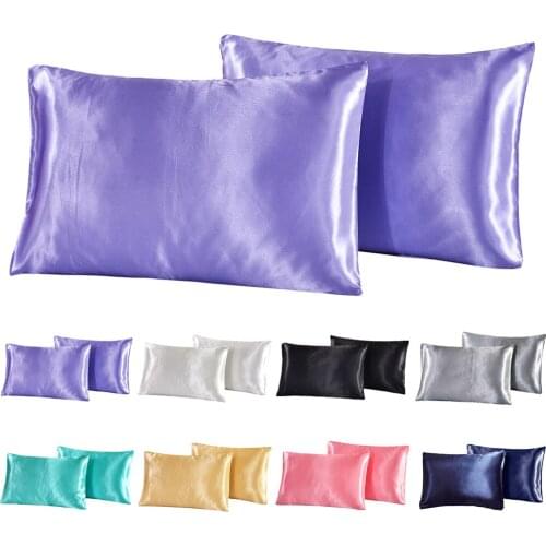 2Pcs Queen Silk Satin Pillow Case Bedding Pillowcase Smooth Home White Black Grey Khaki Sky Blue Pink Sliver