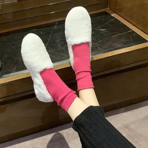 2021 winter warm shoes cute bow ladies ballet flats soft fur padded cotton shoes ladies warm boots