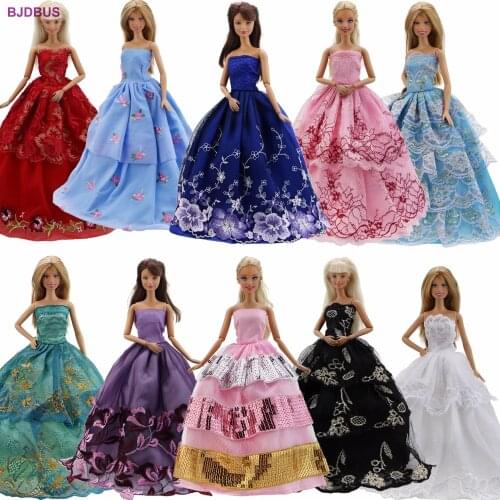 Random 5 Pcs Dresses Handmade Wedding Party Princess Gown Mixed Style Outfit Clothes For Barbie FR Kurhn Doll Accessories
