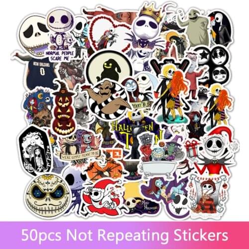 50pcs zombie bride and Christmas Fright Night Halloween theme holiday waterproof removable suitcase graffiti stickers