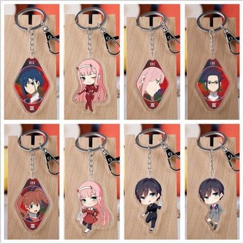 Anime DARLING in the FRANXX Model Doll Acrylic Keychain Zero Two Ichigo Hiro Gorou Figure Toy Pendant Double sided Keyring