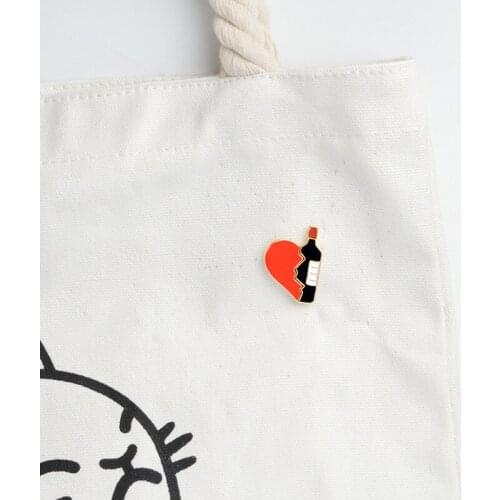 One set Bag/Denim clothes Pins Badge Broken Heart Wine Bottle Brooches Metal Enamel Red Black Brooch Pins Jewelry For Girls Boys