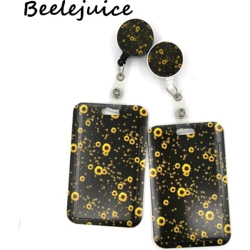 Black Flowers Sunflowers Cute Card Cover Clip Lanyard Retractable Nurse Badge Reel Clip Cartoon ID Card Badge Holder accessories