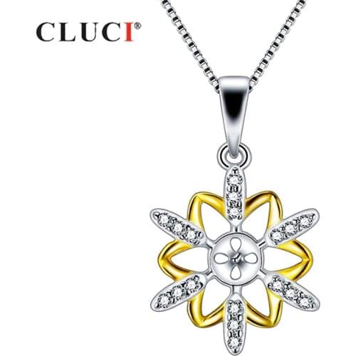 CLUCI 925 Sterling Silver Rhombus Pendant Charms Gift for Women Real Silver 925 Pearl Pendant Mounting SP419SB