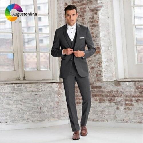 Formal Business Grey Wedding Suits for Men Best Blazers Jacket Slim Fit Groom Tuxedos Best Man Suits with Pants 3 Pieces Ternos