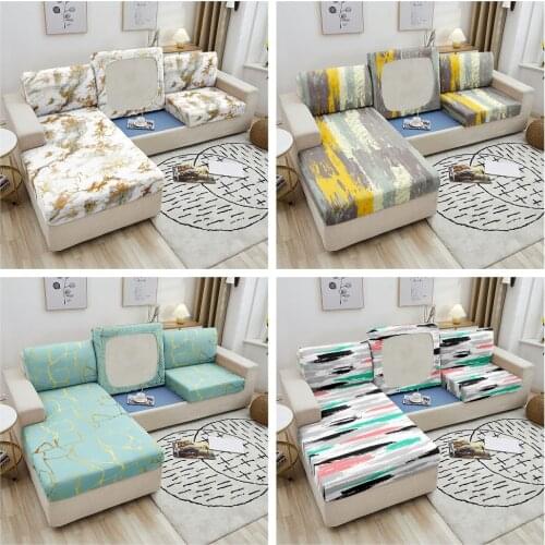 L Shape Corner Couch Elastic Cushion Cover For Living Room Furniture Protector Marble Print Couch Sofa Cover 1/2/3/4-Seater
