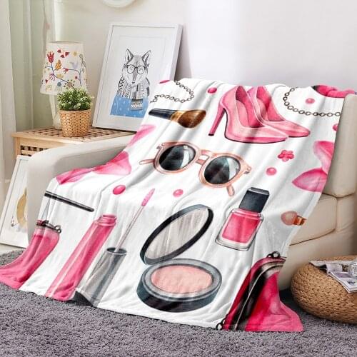 High Heels Flannel Blanket 3D Print Cartoon Makeups Fleece Blanket Nap Office Throw Blanket Picnic Travel Sofa Soft Blanket