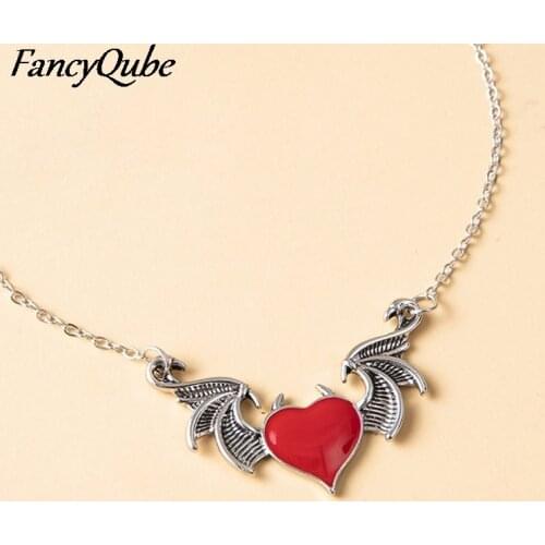 Gothic Demon Wing Heart-shaped Pendant Necklace Female Punk Clavicle Chain Accessories Fashion Party Jewelry Gifts