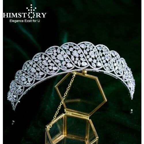 Himstory New Simple European Full Zircon Bridal Tiaras Crowns Plated Crystal Wedding Hairbands For Brides Women Hair Jewelry