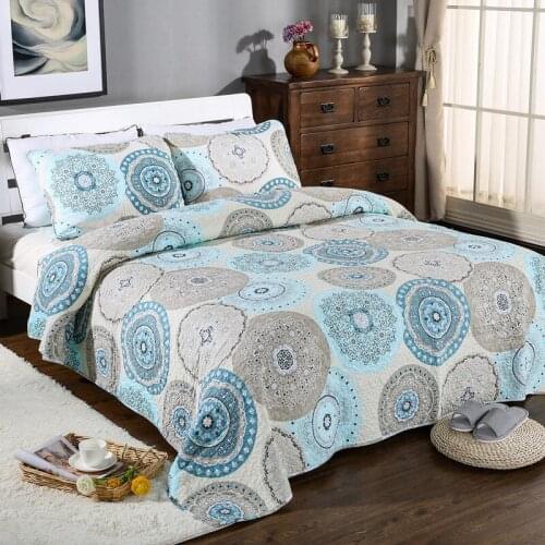 Cotton Round Floral Reactive dyeing Quilt 3pcs Set Stitching Quilted Thin Comforter Air Conditioner Bed Cover + 2 Pillowcases