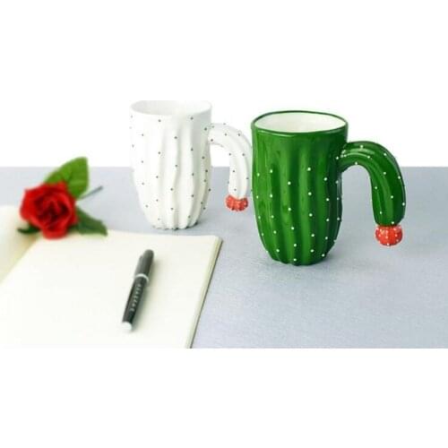 Creativity Ceramics Mug Cactus Shape Drinking Cup Gift for Friend and Family