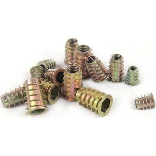 50Pcs Wood Insert Furniture Nuts M4 M5 M6 M8 Thread For Flanged Hex Drive Head Furniture Nuts Zinc Alloy