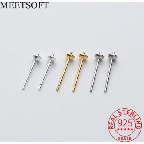 MEETSOFT 2pair/lot 2.5-6mm Silver Prevent Allergy Stud Earrings Women Trendy Semi finished Fine Jewelry wholesale Accessory