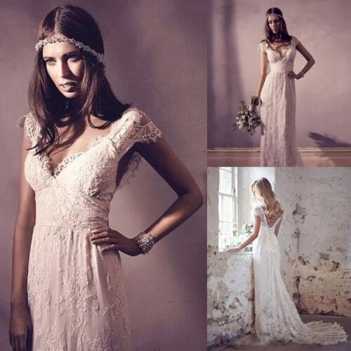 Fashion Softly Ivory Lace Applique Romantic Bridal Dress Lace Cap Sleeve a-Line Wedding Dress With Silk Ties Back