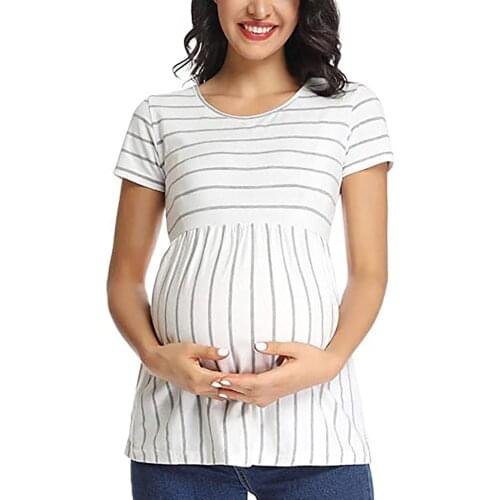 Fashion Women Maternity Tops T-shirt Short sleeve O-neck stripe Pregnant Top Shirt Casual Maternity Top Vêtements de maternité
