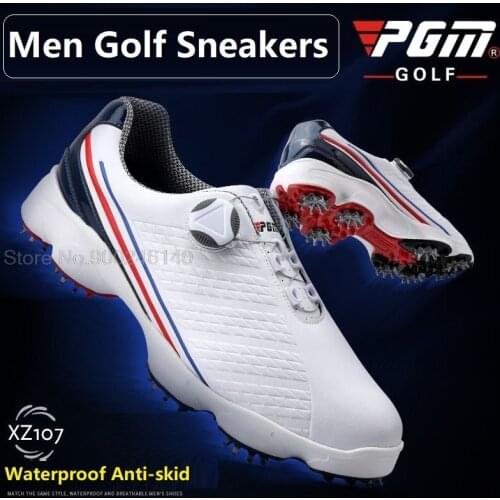 Pgm Golf Mens Sneakers Rotating Lace Sneakers Waterproof Non-Slip Nail Golf Shoes Men Professional Sports Athletic Trainers