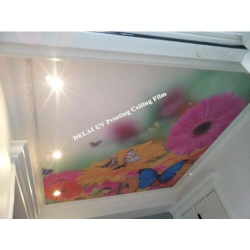 New Arrival Huge Sunflowers UV Printing stretch ceiling film with butterfly pvc ceiling film