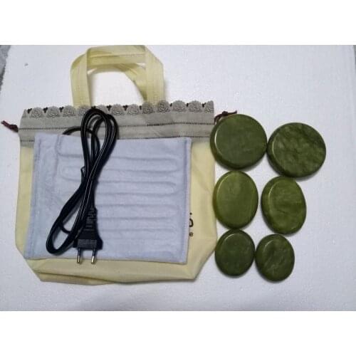 New Natural Energy massage black bian green jade stone set hot spa rock yellow jade stone and heater bag heat box choose