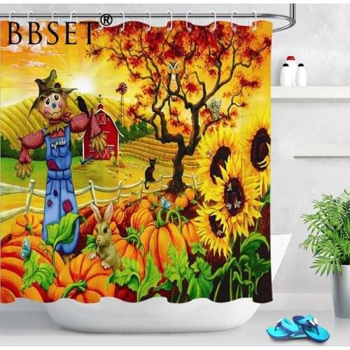 Autumn Country Shower Curtain Pastoral Scarecrow Pattern Waterproof Multi-size Douchegordijn Bathroom Decor with 12 Hooks
