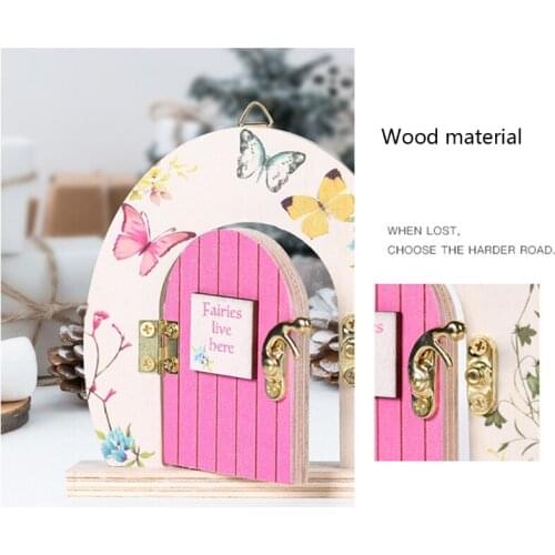 P15D Miniature Fairy Wooden Garden Pink Arch Door 3D DIY Yard Pixie Elf Mouse Hole with Triangle Hook Home Kids Room Wall Tree
