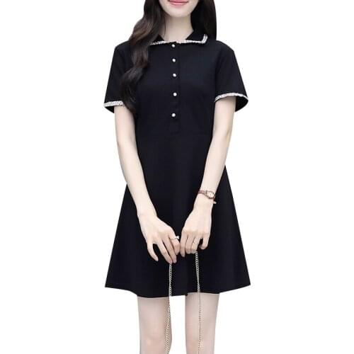 Gentle sports T-shirt dress hidden thin Hepburn style dress womens new summer loose large hollow out dress