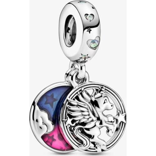 LByzHan 925 Sterling Silver Unicorn Double Charm Fit Original 3mm Bracelet&Bangle Making Fashion DIY Jewelry For Women 2020 New