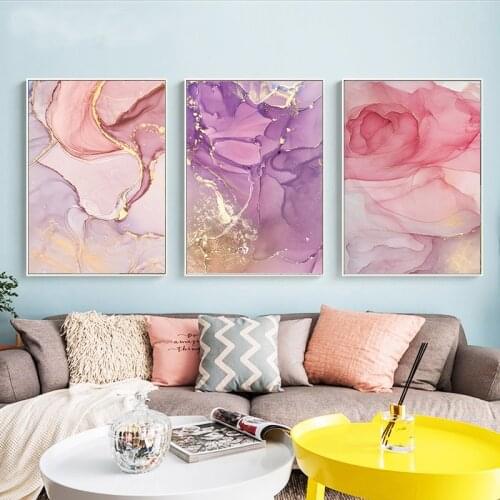 Nordic Purple Pink Canvas Painting Modern Home Gold Poster and Print Wall Picture for Living Room Abstract Scandinavian Wall Art