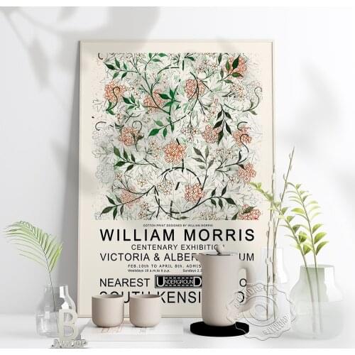 William Morris Red Flower Green Leaf Museum Exhibition Retro Poster Plant Pattern Wall Decor Nordic Floral Home Girl Room Decor