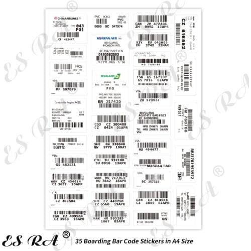 35 Pcs Travel Stickers for Luggage Waterproof PVC Flight Number Bar Code Pegatinas Funny Decals for Suitacase Notebook Decorate