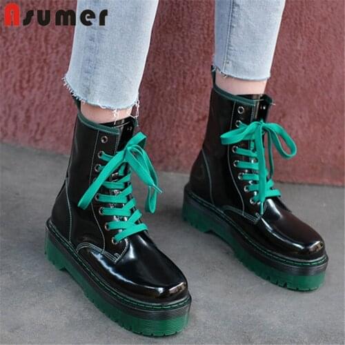 Asumer 2020 big size 41 newest fashion punk shoes ladies platform boots round toe genuine leather cool ankle boots woman