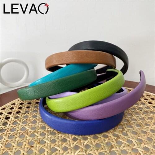 LEVAO PU Leather Hairbands Candy Colors Headbands Bezel Women Fashion Soft PU Hair Accessories Headwear Hair Hoop 14 Color