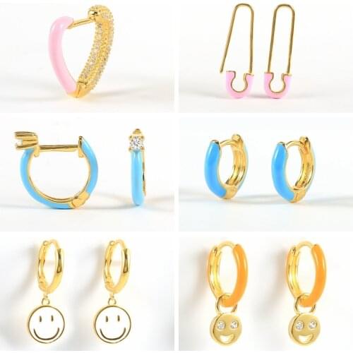 CANNER 925 Sterling Silver Candy Colorful Enamel Round Earrings For Women 2021 Girls Dripping Oil Huggie Hoop Earrings kolczyki