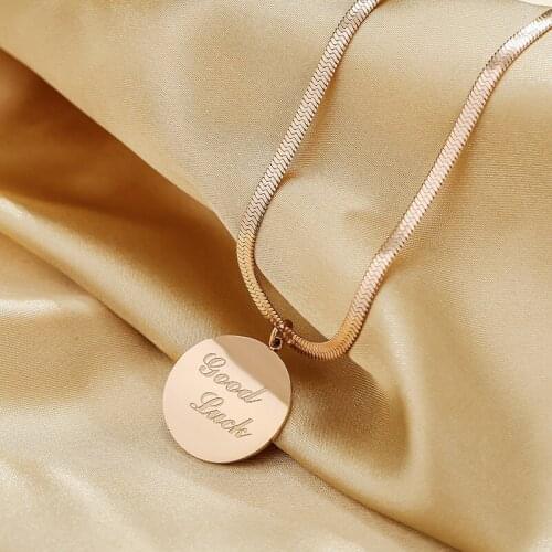 Korean Style Simple Good Luck Pendant Snake Chain Women Necklaces Ladies No Fade Stainless Steel Chokers Necklace Female Jewelry